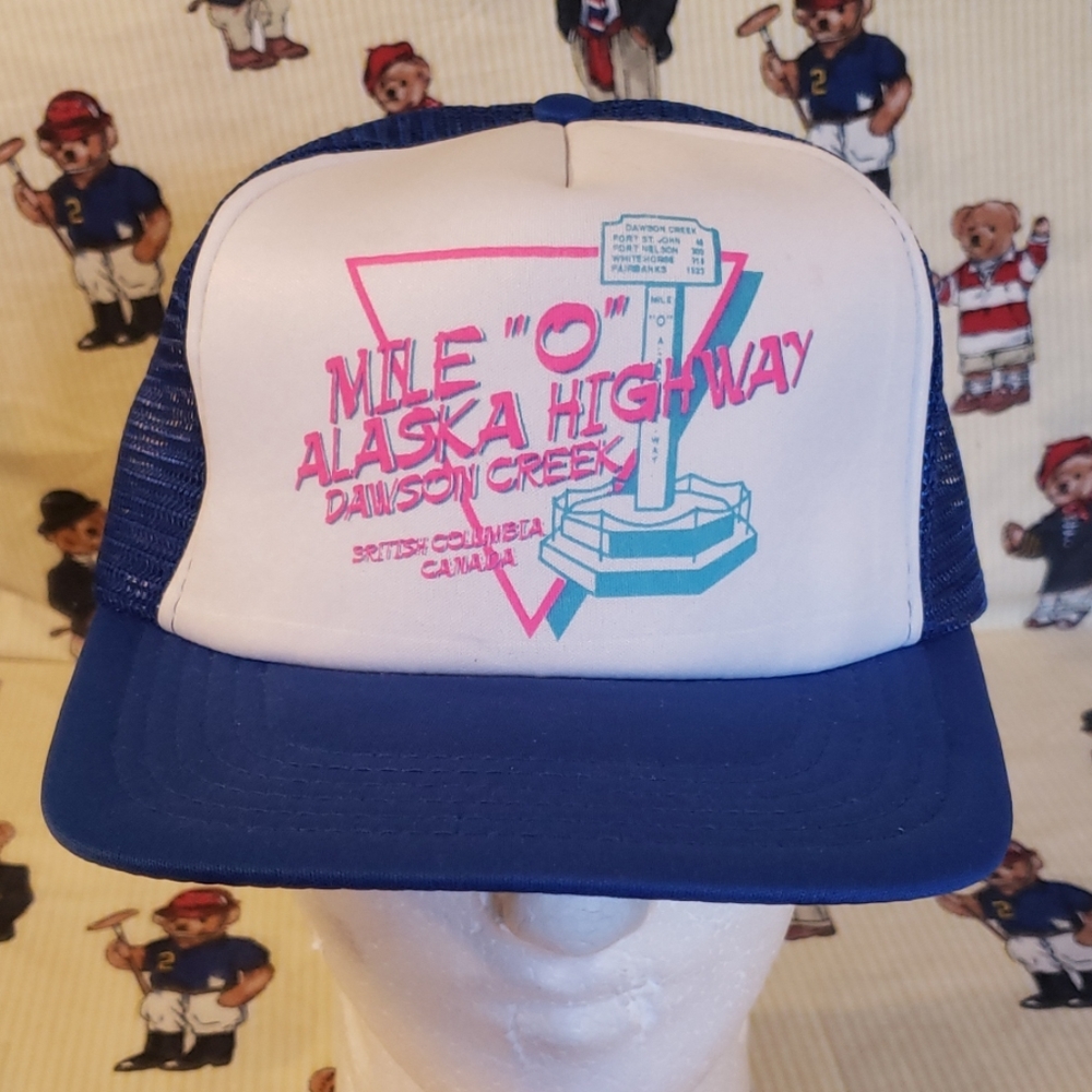 vintage mile "0" alaska highway trucker hat